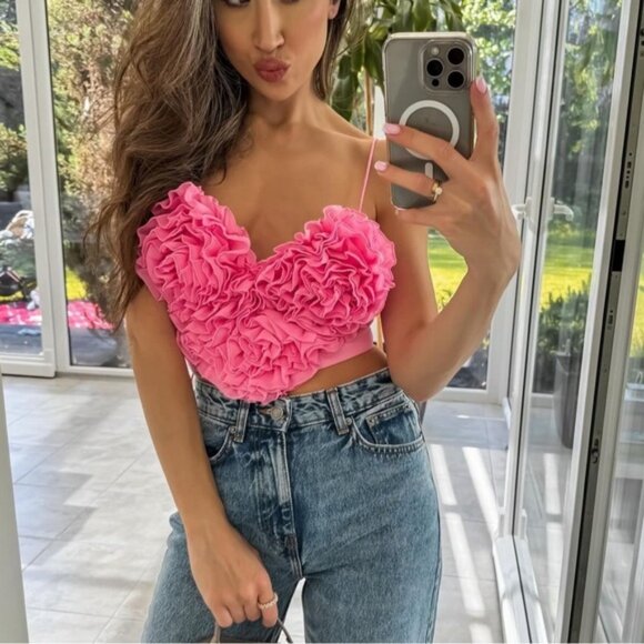 NWT GORGEOUS ZARA VOLUMINOUS HEART CROP TOP - Picture 4 of 16